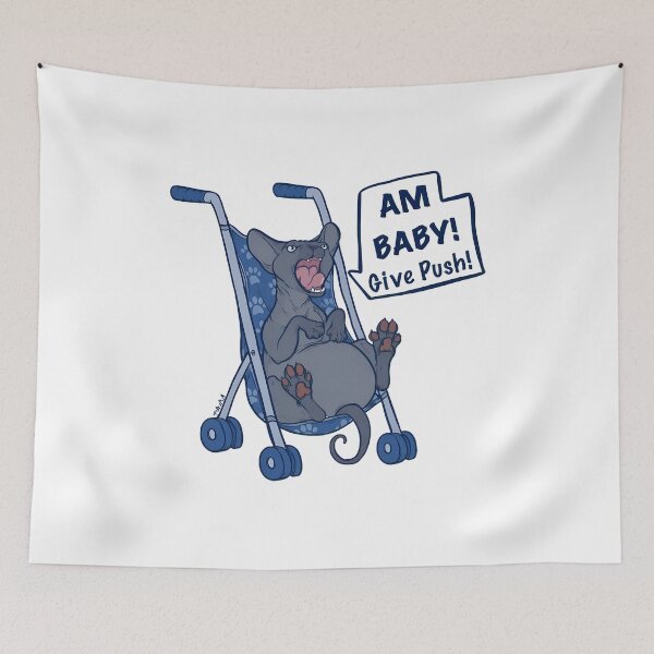 Item preview, Cat in Stroller "Am Baby! Give Push!" designed and sold by OlyvieArt.