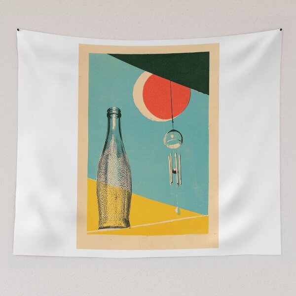 Item preview, Japanese Wind Chime and Soda Bottle | Vintage Showa Summer Poster | Japandi Wall Art designed and sold by NodeArchitects.