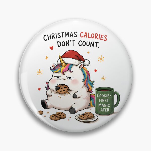 Item preview, Funny Fat Christmas Unicorn Eating Cookies First Magic Later Cartoon Design designed and sold by Sitred123.