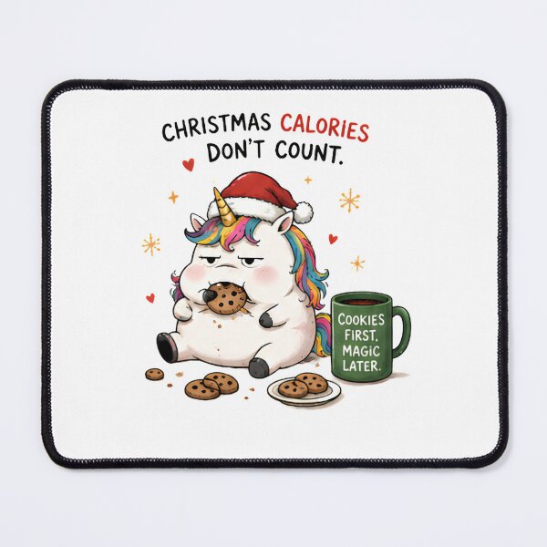Item preview, Funny Fat Christmas Unicorn Eating Cookies First Magic Later Cartoon Design designed and sold by Sitred123.