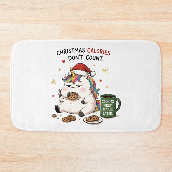 Item preview, Funny Fat Christmas Unicorn Eating Cookies First Magic Later Cartoon Design designed and sold by Sitred123.