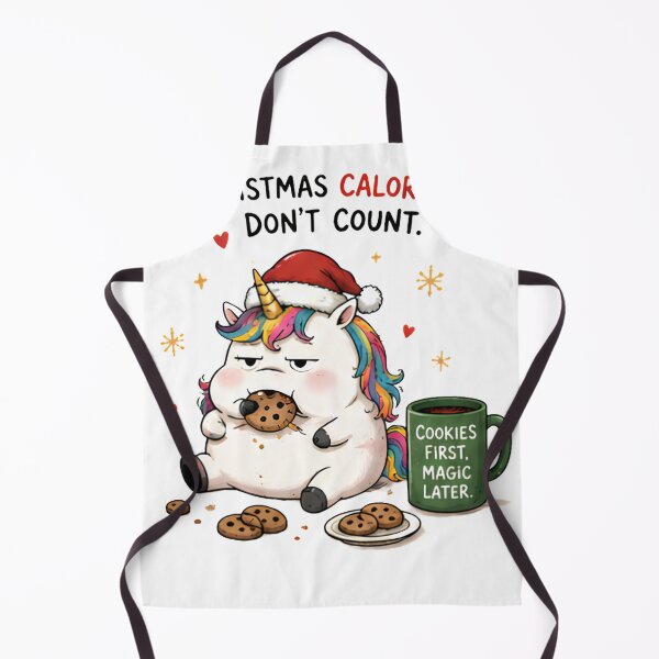 Item preview, Funny Fat Christmas Unicorn Eating Cookies First Magic Later Cartoon Design designed and sold by Sitred123.