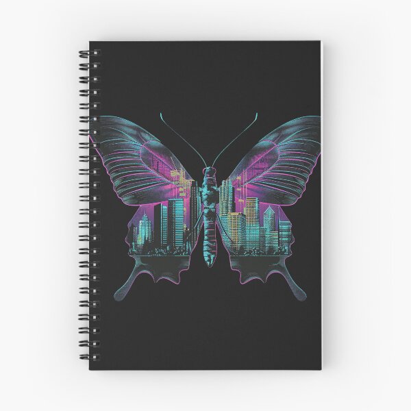 Item preview, holographic butterfly  flying over the city designed and sold by RetroWaveArtCo.
