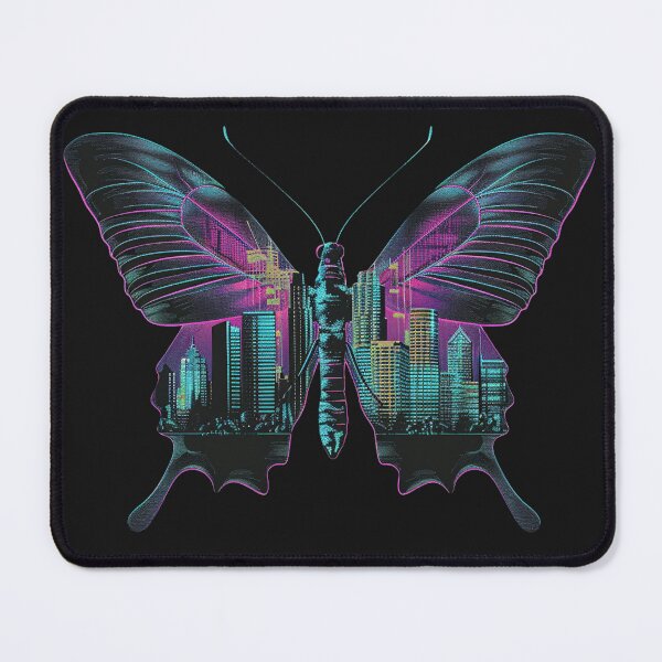 Item preview, holographic butterfly flying over the city designed and sold by RetroWaveArtCo.