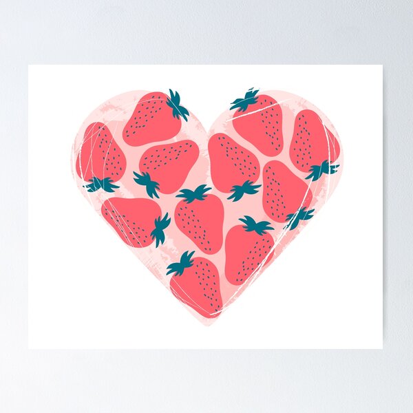 Item preview, Strawberry heart illustration with pink stain. Summer berry fruit designed and sold by Dynamisa.