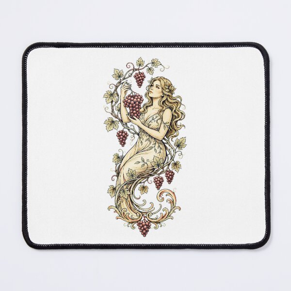 Item preview, The Angel of Grapes, a beautiful vineyard goddess surrounde by lush vines and abundant cluster of ripe grapes designed and sold by PatrickHalftone.