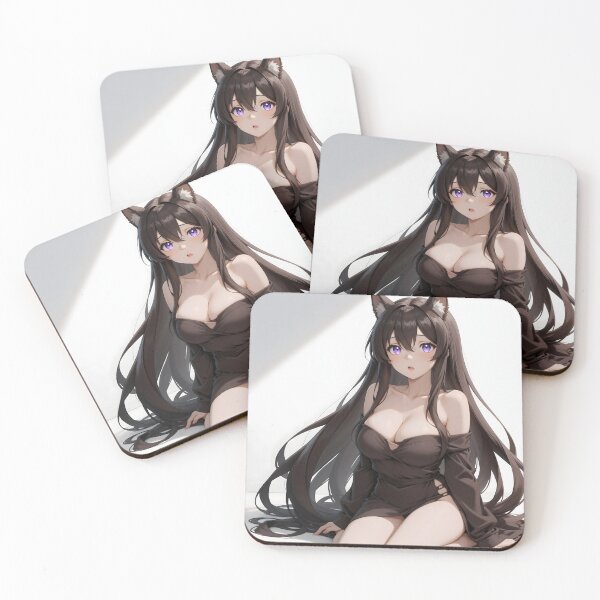 Item preview, Elegant Black Cat Girl Anime Purple Eyes Dark Kawaii Aesthetic designed and sold by Killington.