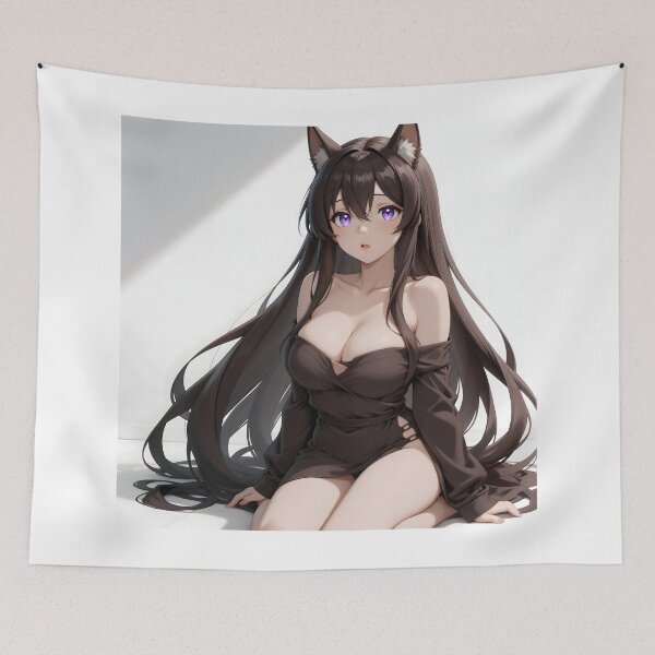 Item preview, Elegant Black Cat Girl Anime Purple Eyes Dark Kawaii Aesthetic designed and sold by Killington.
