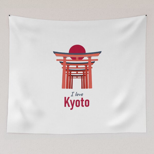 Item preview, I love Kyoto Japan illustration with torii gate tunnel and rising sun. Fushimi Inari design. designed and sold by Dynamisa.