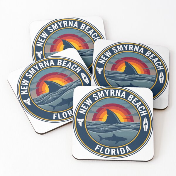Item preview, New Smyrna Beach Florida Shark Fin Retro Sunset Surf Badge designed and sold by CityMerch4.