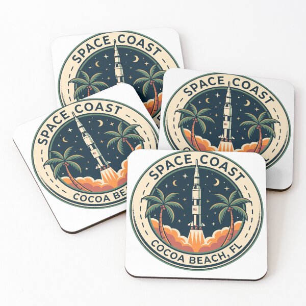 Item preview, Space Coast Cocoa Beach FL Rocket Launch Palm Trees Retro Badge designed and sold by CityMerch4.