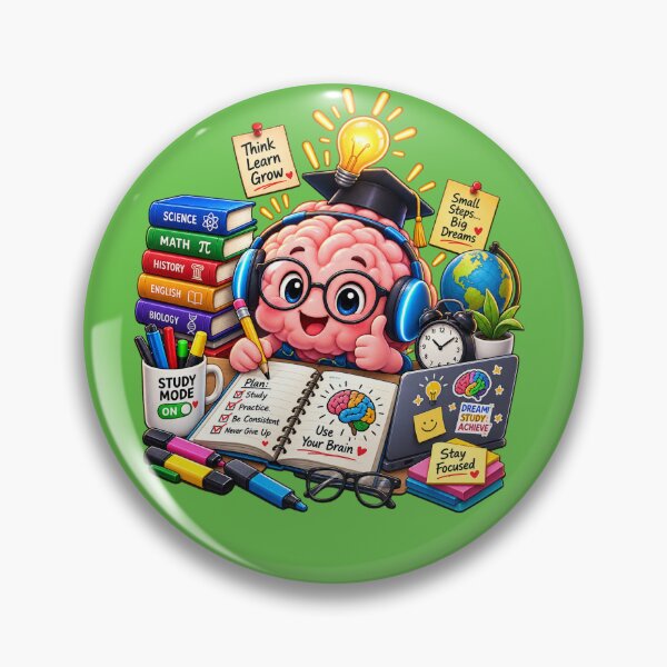 Item preview, Study Brain Sticker | Study Mode ON | Think Learn Grow | Student Motivation & Education PNG designed and sold by Ishratparween11.