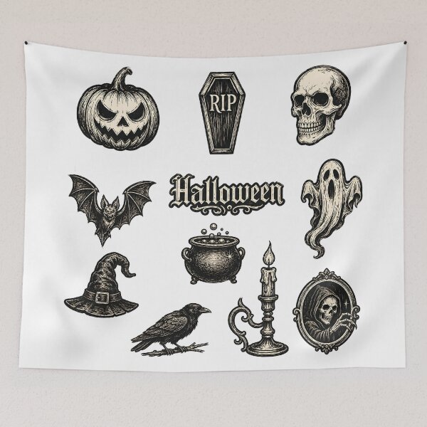 Item preview, Vintage Halloween Sticker Pack | Gothic Spooky Engraving Art | Witch Skull Bat Ghost Collection designed and sold by boutkhilnl.