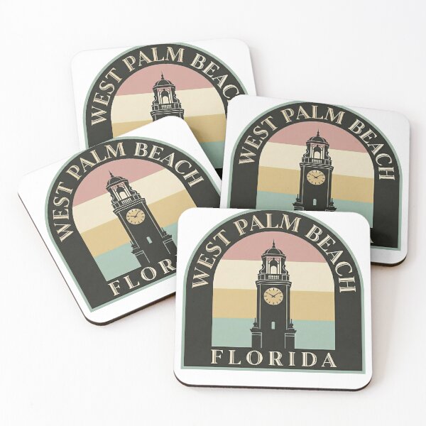 Item preview, West Palm Beach Florida Historic Clock Tower Retro Sunset Arched Badge designed and sold by CityMerch4.