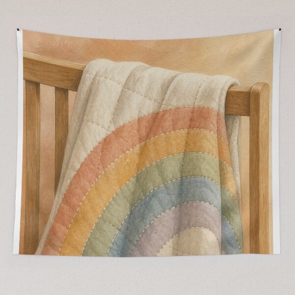Item preview, Rainbow Quilt Watercolour Whimsical designed and sold by GoldenHourWalls.