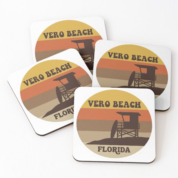 Item preview, Vero Beach Florida Retro 70s Lifeguard Stand Surfboard Sunset Badge designed and sold by CityMerch4.