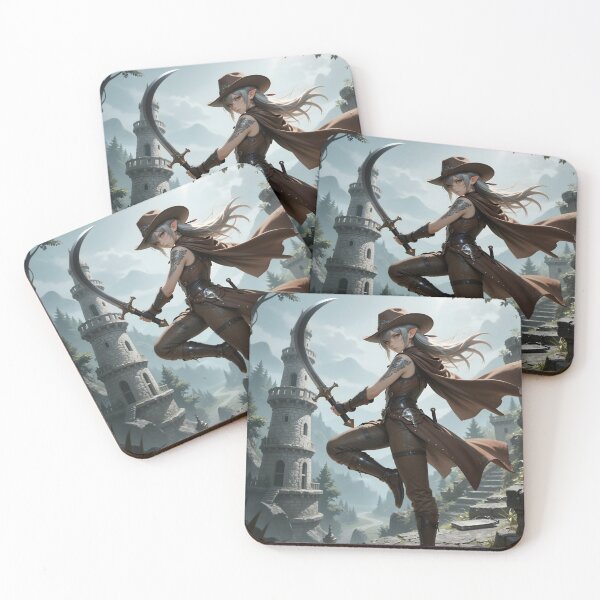 Item preview, Elven Swordswoman with Crescent Sword Fantasy Western Anime Warrior designed and sold by Killington.
