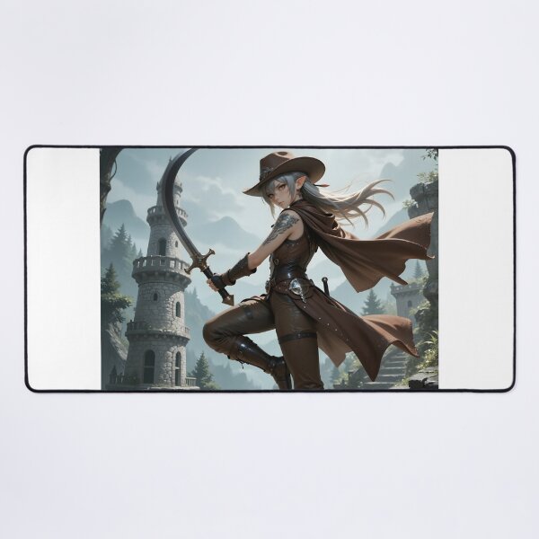 Item preview, Elven Swordswoman with Crescent Sword Fantasy Western Anime Warrior designed and sold by Killington.
