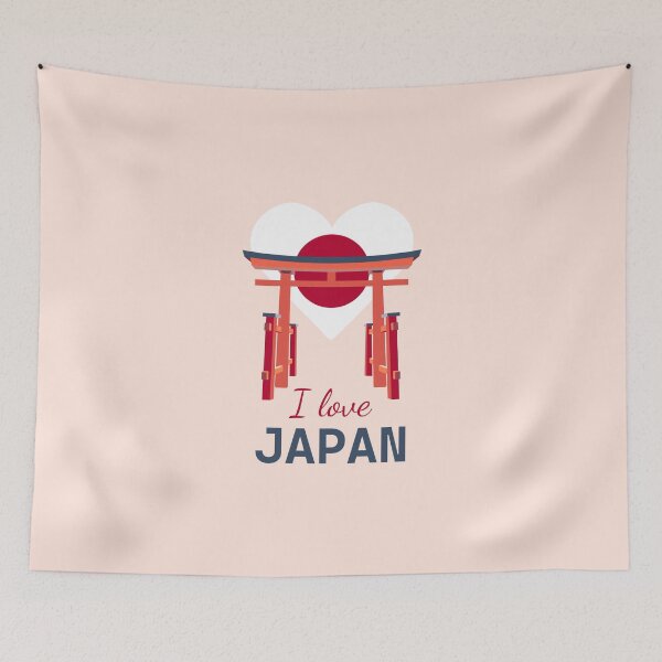 Item preview, I love Japan illustration with torii gate and heart flag. Japanese culture design. Shrine designed and sold by Dynamisa.