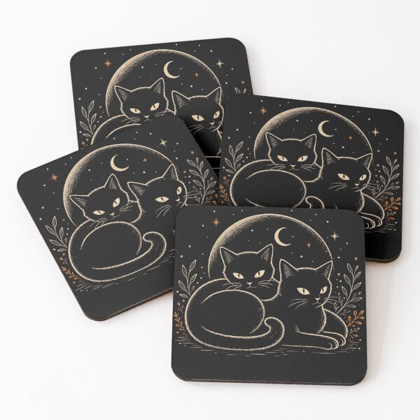 Item preview, XMystical Black Cats Under Moonlight Vintage Gothic Art designed and sold by bilal sibgui.