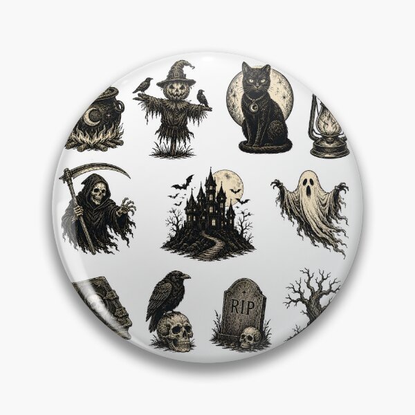 Item preview, Vintage Gothic Halloween Sticker Pack | Dark Horror Engraving Collection | Witch Skull Haunted House Art designed and sold by boutkhilnl.