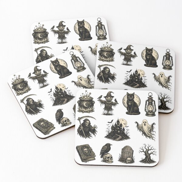 Item preview, Vintage Gothic Halloween Sticker Pack | Dark Horror Engraving Collection | Witch Skull Haunted House Art designed and sold by boutkhilnl.