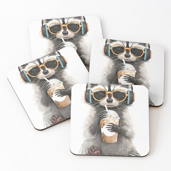 Item preview, Cool Raccoon with Headphones and Iced Coffee - Chill Vibes Only designed and sold by Bybushralab.