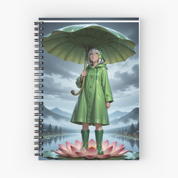 Item preview, Rainy Day Anime Girl on Lotus Flower Green Umbrella Fantasy designed and sold by Killington.