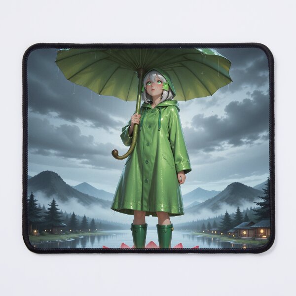 Item preview, Rainy Day Anime Girl on Lotus Flower Green Umbrella Fantasy designed and sold by Killington.
