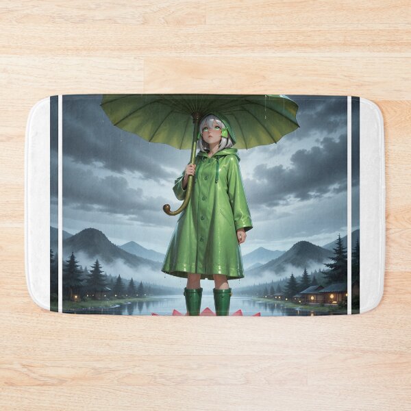 Item preview, Rainy Day Anime Girl on Lotus Flower Green Umbrella Fantasy designed and sold by Killington.