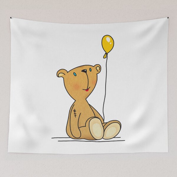 Item preview, cute teddy bear with a sunny yellow balloon designed and sold by Helen-Storm.
