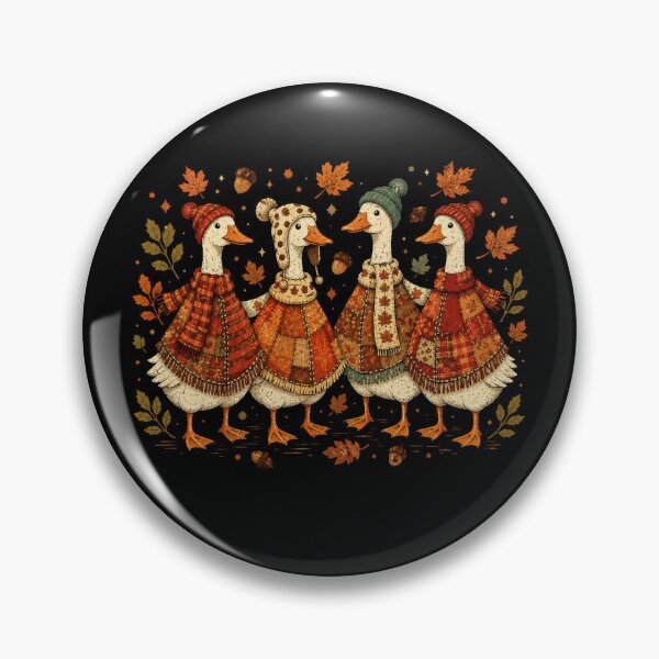 Item preview, Retro Autumn Geese Wearing Cozy Patchwork Sweaters Together designed and sold by Moizento.