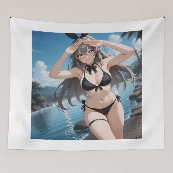 Item preview, Silver Hair Bunny Girl at the Beach Summer Anime Aesthetic designed and sold by Killington.