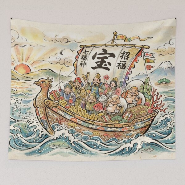 Item preview, Lucky Treasure Ship - Seven Lucky Gods Sailing designed and sold by Kokeshidreams.
