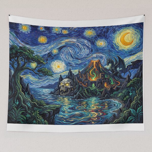 Item preview, Monster Island Starry Night Comic Landscape designed and sold by Bad-Decisions-Designs.