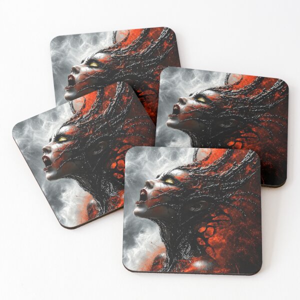 Item preview, Dark Demon Woman Wall Art – Gothic Fantasy Demon Portrait in Black and Red designed and sold by DrakariArt.