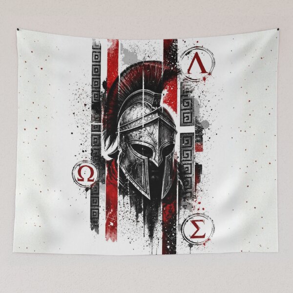 Item preview, Glory and Discipline: Retro Distressed Spartan Battle Helmet Tee designed and sold by BenchVibe.