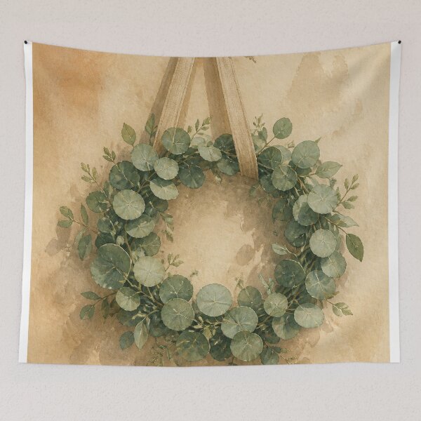 Item preview, Eucalyptus Wreath on Plaster Watercolour designed and sold by GoldenHourWalls.
