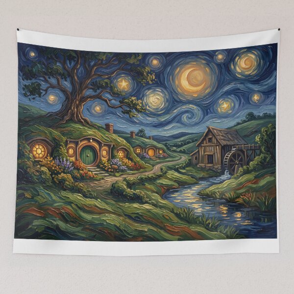 Item preview, The Shire Starry Night Fantasy Landscape designed and sold by Bad-Decisions-Designs.