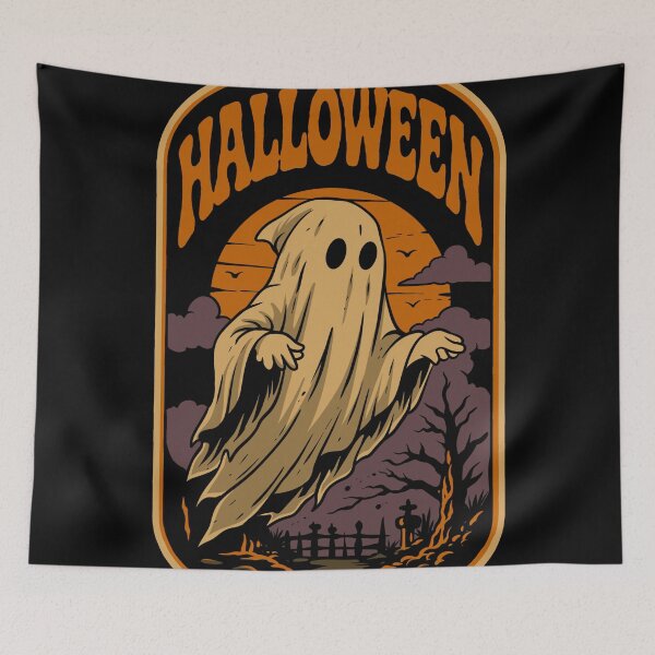 Item preview, Vintage Halloween Ghost T-Shirt – Spooky Haunted Graveyard Retro Design designed and sold by phsycartwork.