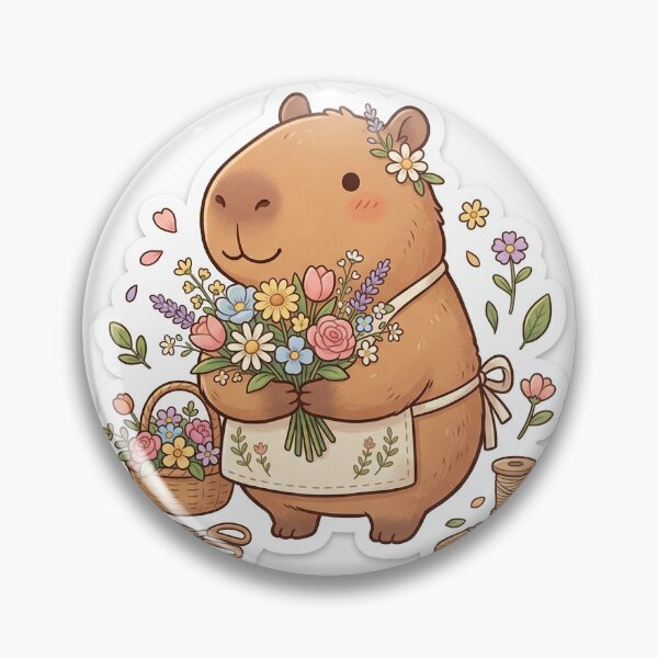 Item preview, Cute Kawaii Capybara Florist Die-Cut Sticker Illustration | Pastel Botanical Art designed and sold by palette fox.