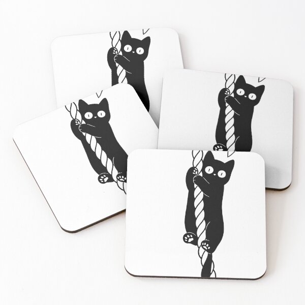 Item preview, Cute Black Cat Climbing Rope Minimalist Illustration designed and sold by ReGenDx.