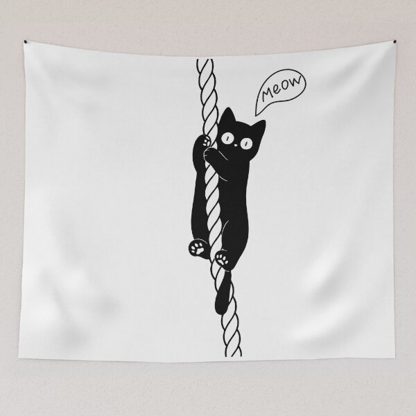 Item preview, Cute Black Cat Climbing Rope Minimalist Illustration designed and sold by ReGenDx.
