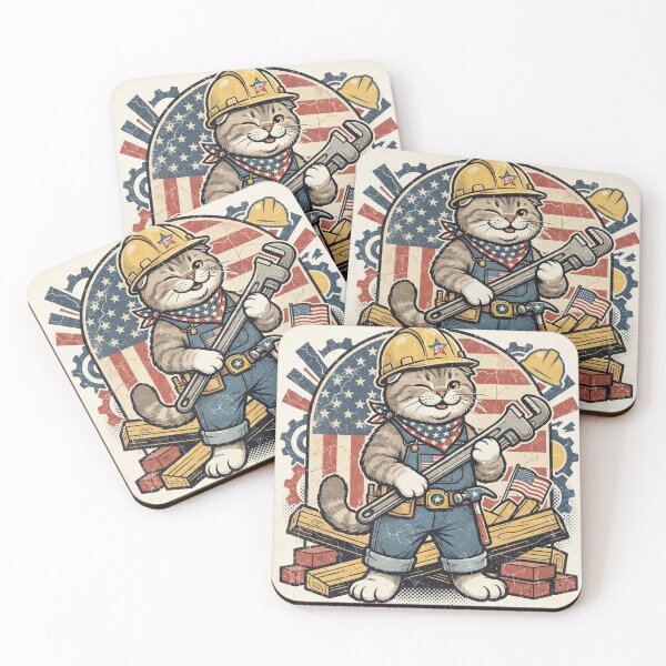 Item preview, Labor Day Cat – Orange Tabby Construction Worker with Wrench and American Flag designed and sold by Ghostlycats2026.
