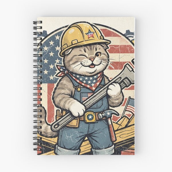Item preview, Labor Day Cat – Orange Tabby Construction Worker with Wrench and American Flag designed and sold by Ghostlycats2026.