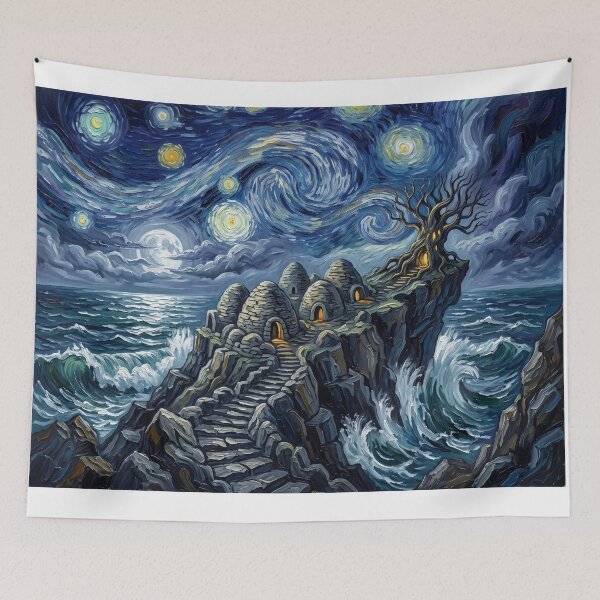 Item preview, Ahch-To Starry Night Sci-Fi Landscape designed and sold by Bad-Decisions-Designs.