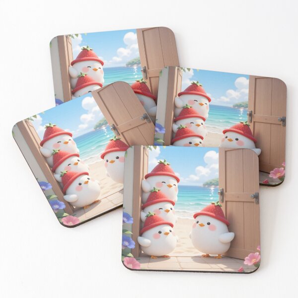 Item preview, Cute Strawberry Hat Chicks at the Beach Kawaii Summer Birds designed and sold by Killington.