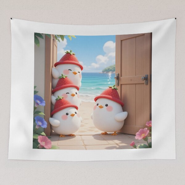 Item preview, Cute Strawberry Hat Chicks at the Beach Kawaii Summer Birds designed and sold by Killington.
