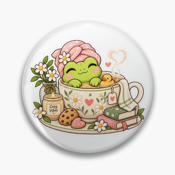Item preview, Cute green frog enjoying a cozy warm bath with books and flowers designed and sold by CHERRY--SHOP.