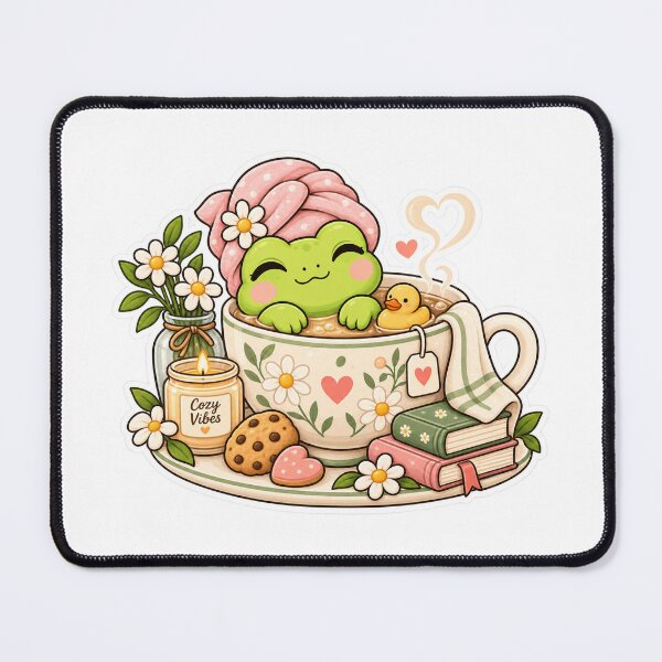 Item preview, Cute green frog enjoying a cozy warm bath with books and flowers designed and sold by CHERRY--SHOP.